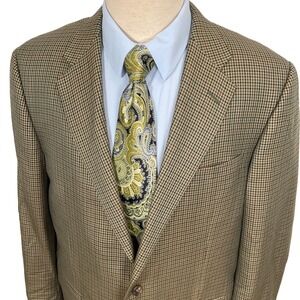 Hickey Freeman Blazer Mens 44L Brown Gray Houndstooth Jacket Neimen Marcus
